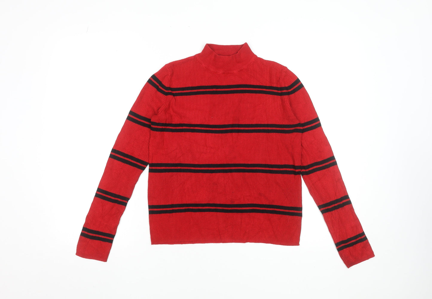 Red Herring Women’s Red Striped Mock Neck Jumper Size 12