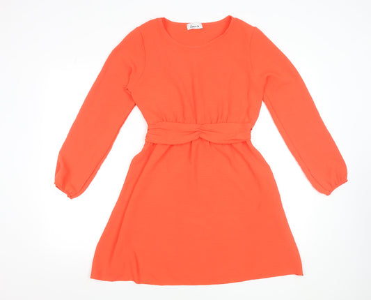 Luna Women's Orange Short A-Line Long Sleeve Dress S/M