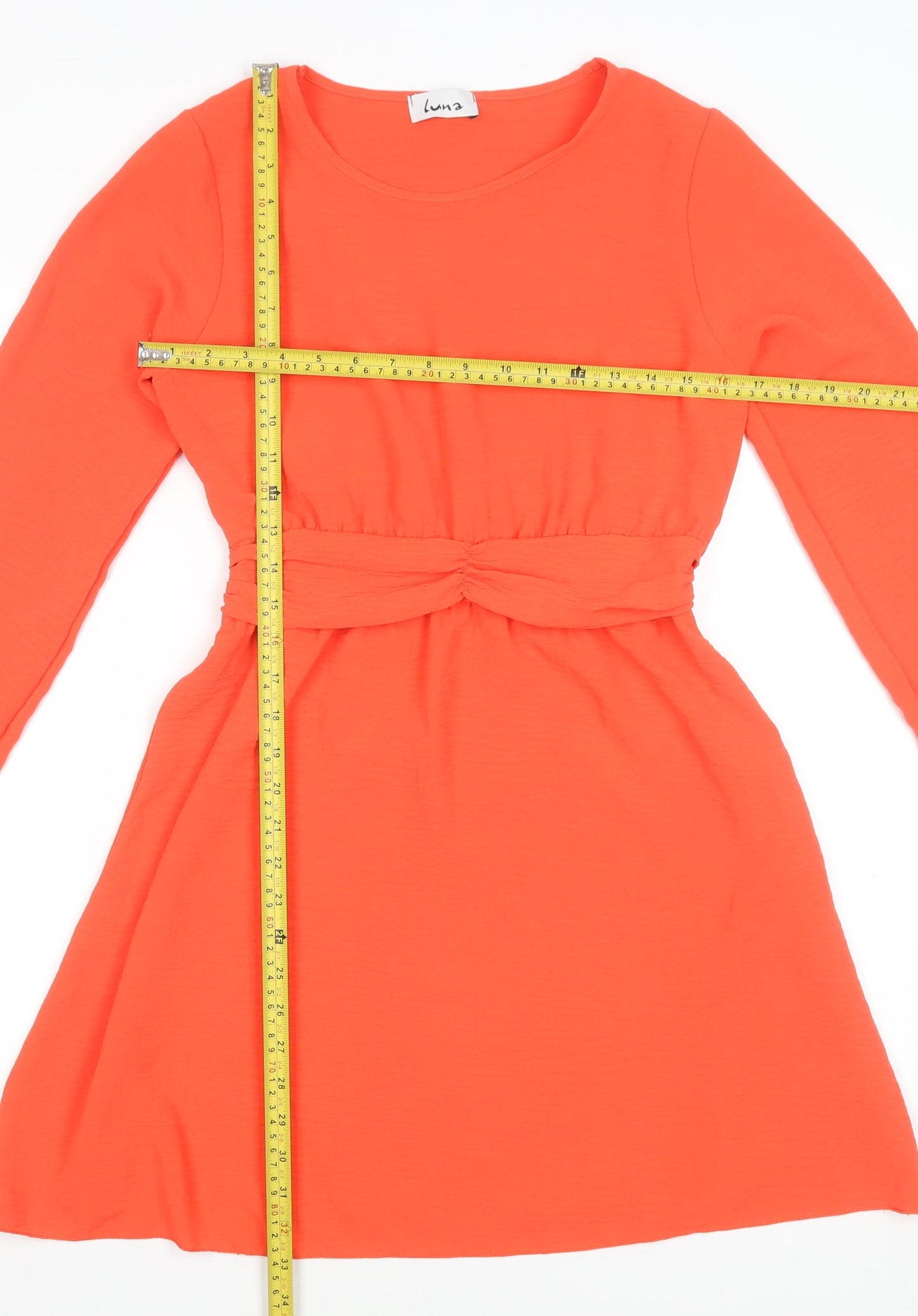 Luna Women's Orange Short A-Line Long Sleeve Dress S/M