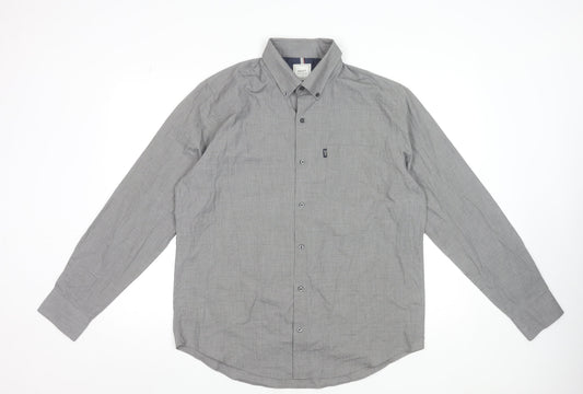 Next Men's Grey Button-Down Long Sleeve Formal Dress Shirt L