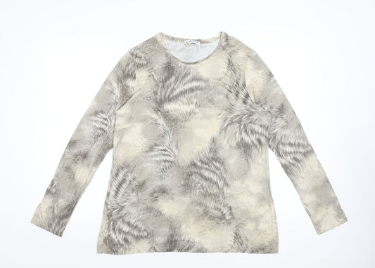 Cavita Women's Beige Abstract Long Sleeve Viscose T-Shirt Size 18