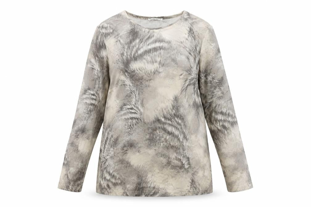 Cavita Women's Beige Abstract Long Sleeve Viscose T-Shirt Size 18