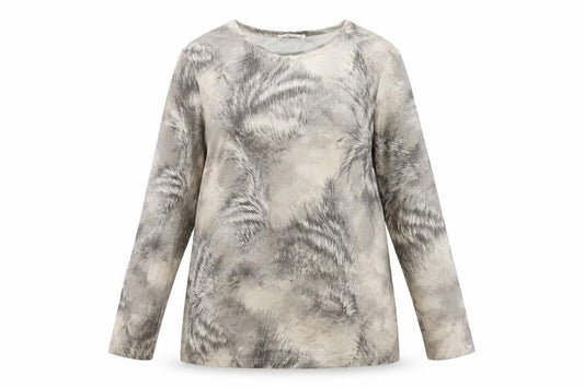 Cavita Women's Beige Abstract Long Sleeve Viscose T-Shirt Size 18