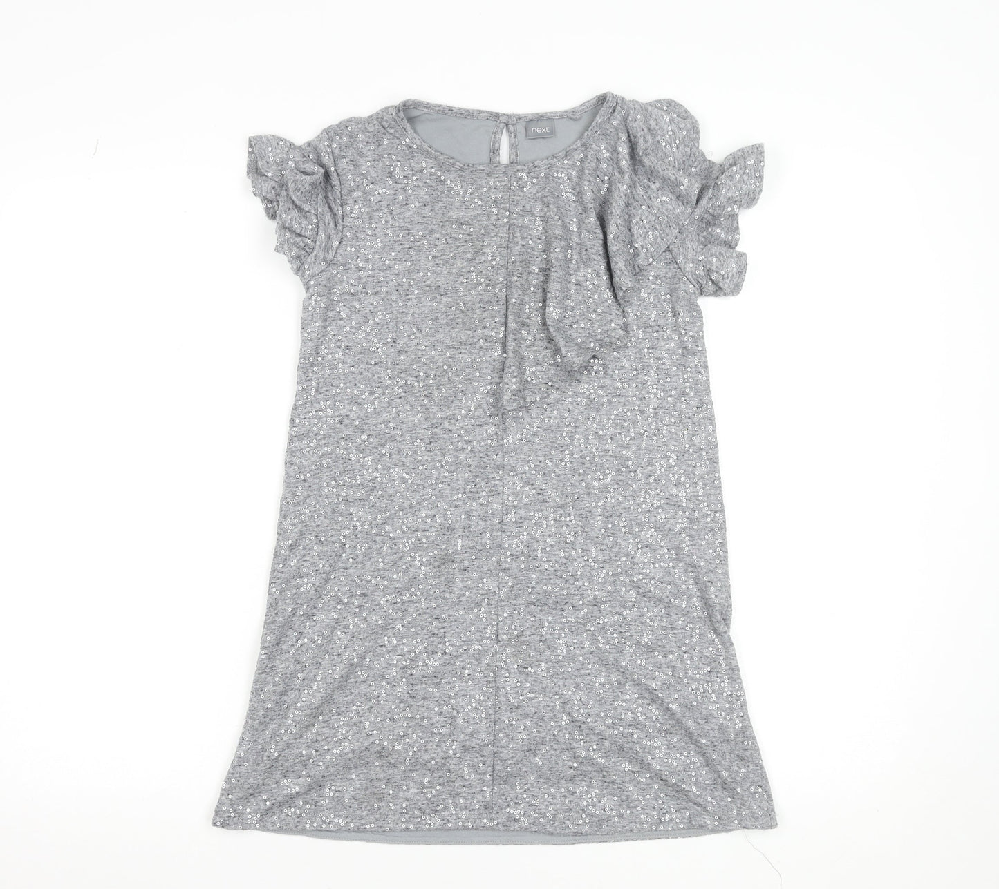 Next Girls Grey Sequin Short Sleeve Shift Party Dress Size 10 Years