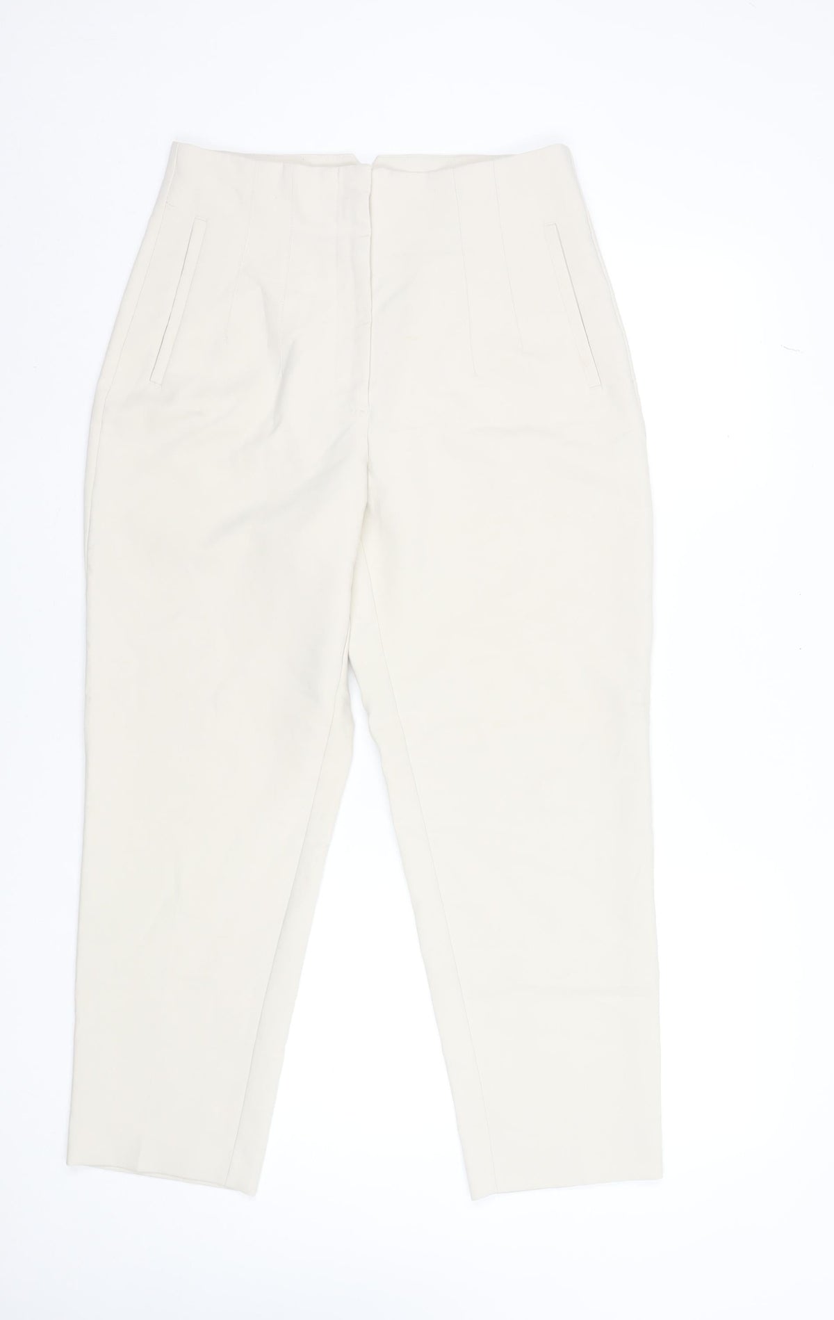 Zara Women Ivory High Rise Slim Tapered Trousers Size L