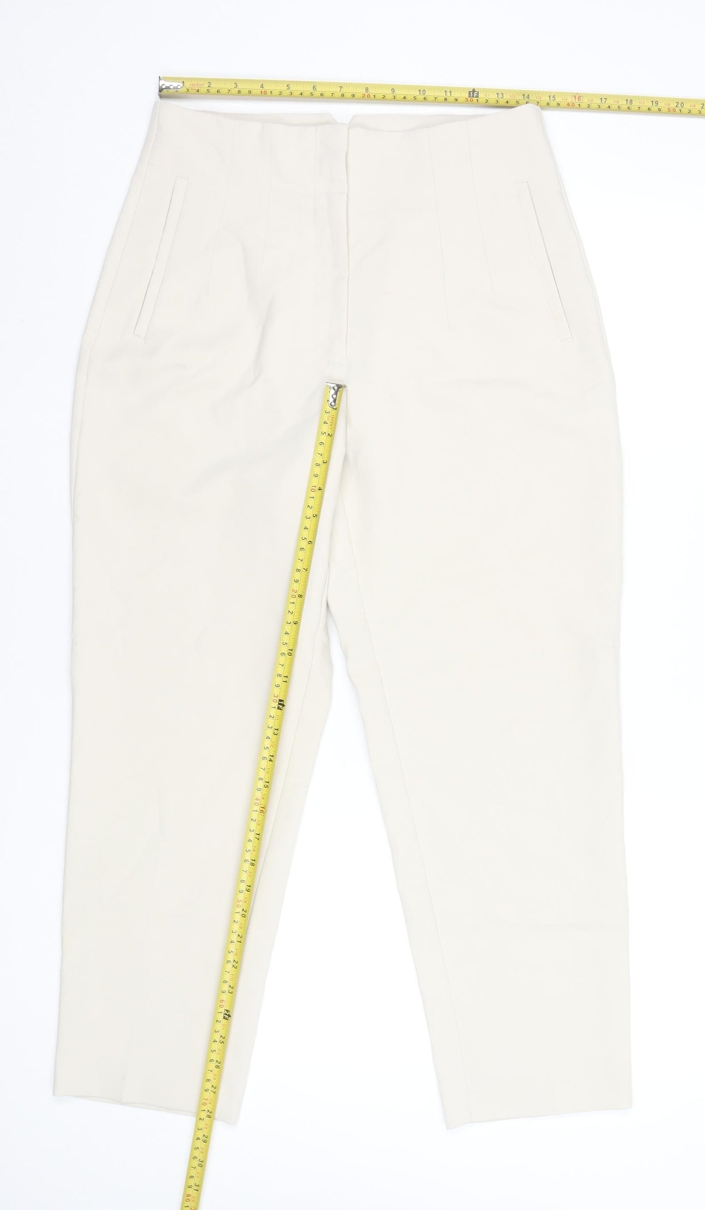 Zara Women Ivory High Rise Slim Tapered Trousers Size L