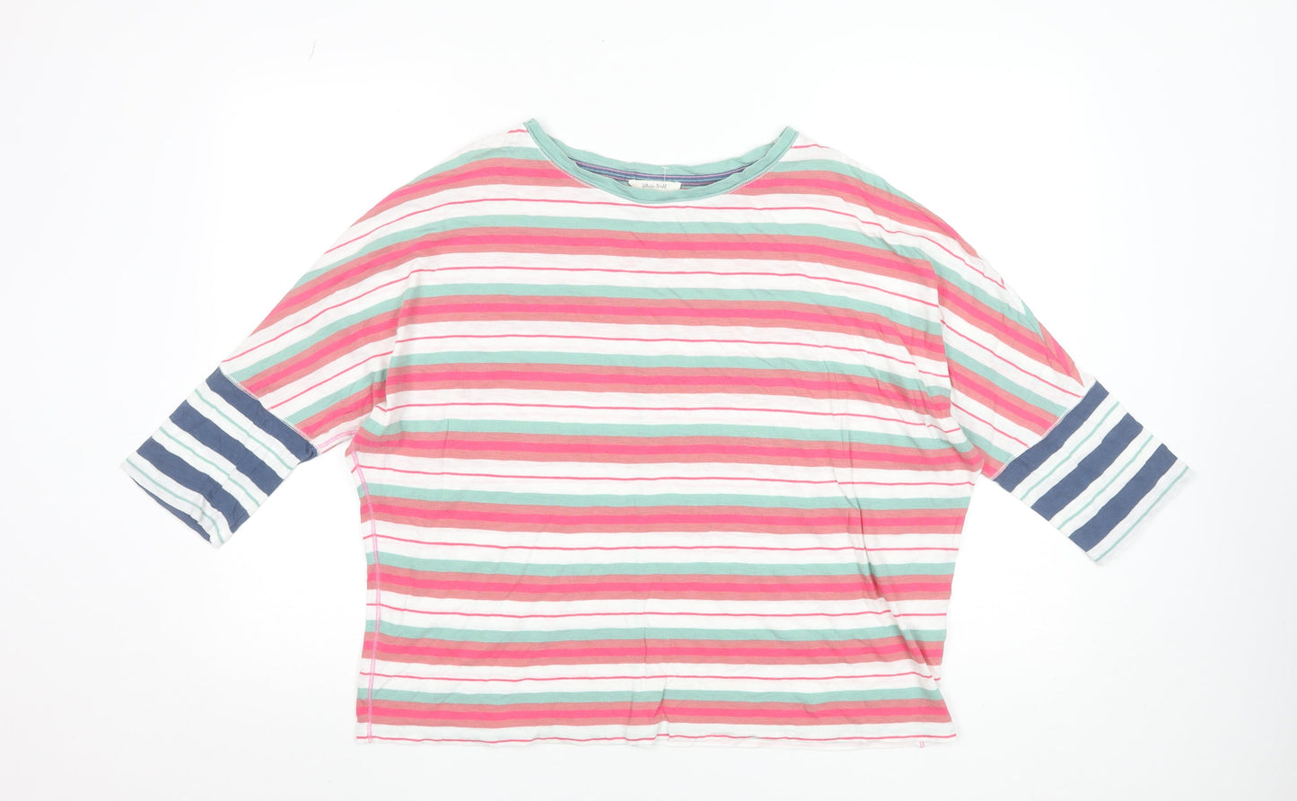 White Stuff Womens Multicoloured Striped Cotton 3/4 Sleeve T-Shirt Size 14