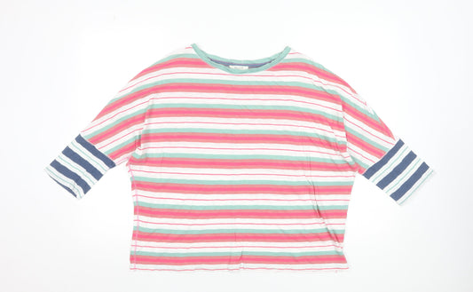 White Stuff Womens Multicoloured Striped Cotton 3/4 Sleeve T-Shirt Size 14