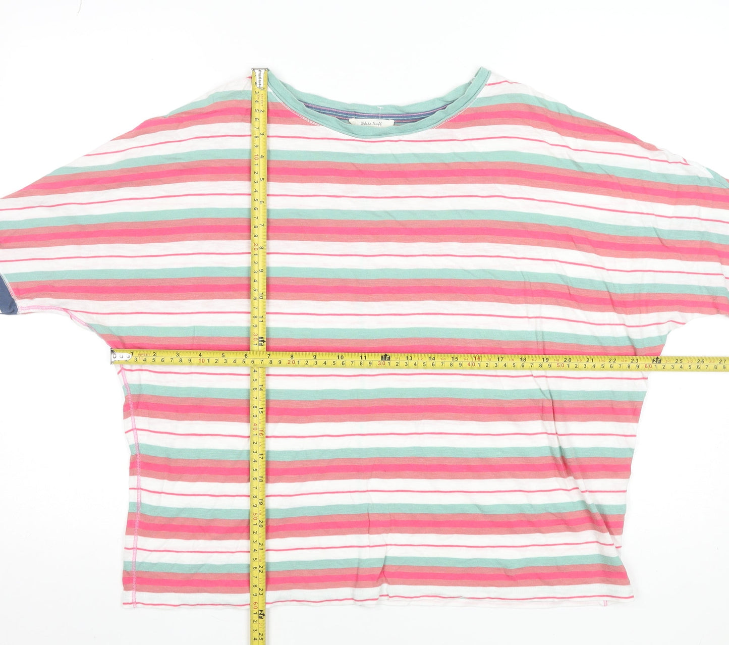 White Stuff Womens Multicoloured Striped Cotton 3/4 Sleeve T-Shirt Size 14
