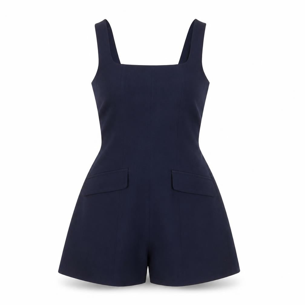PrettyLittleThing Women's Navy Blue Playsuit UK 6 Polyester Blend Zip Back