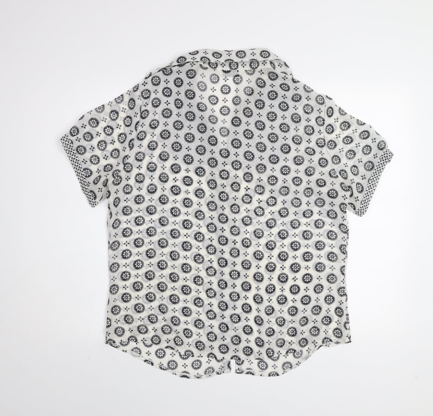 Yifan & Alessia Women’s White Floral Short Sleeve Button-Up Blouse XL