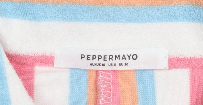 Peppermayo Women’s Multicoloured Striped Cotton Collared Short Sleeve Playsuit Size 10