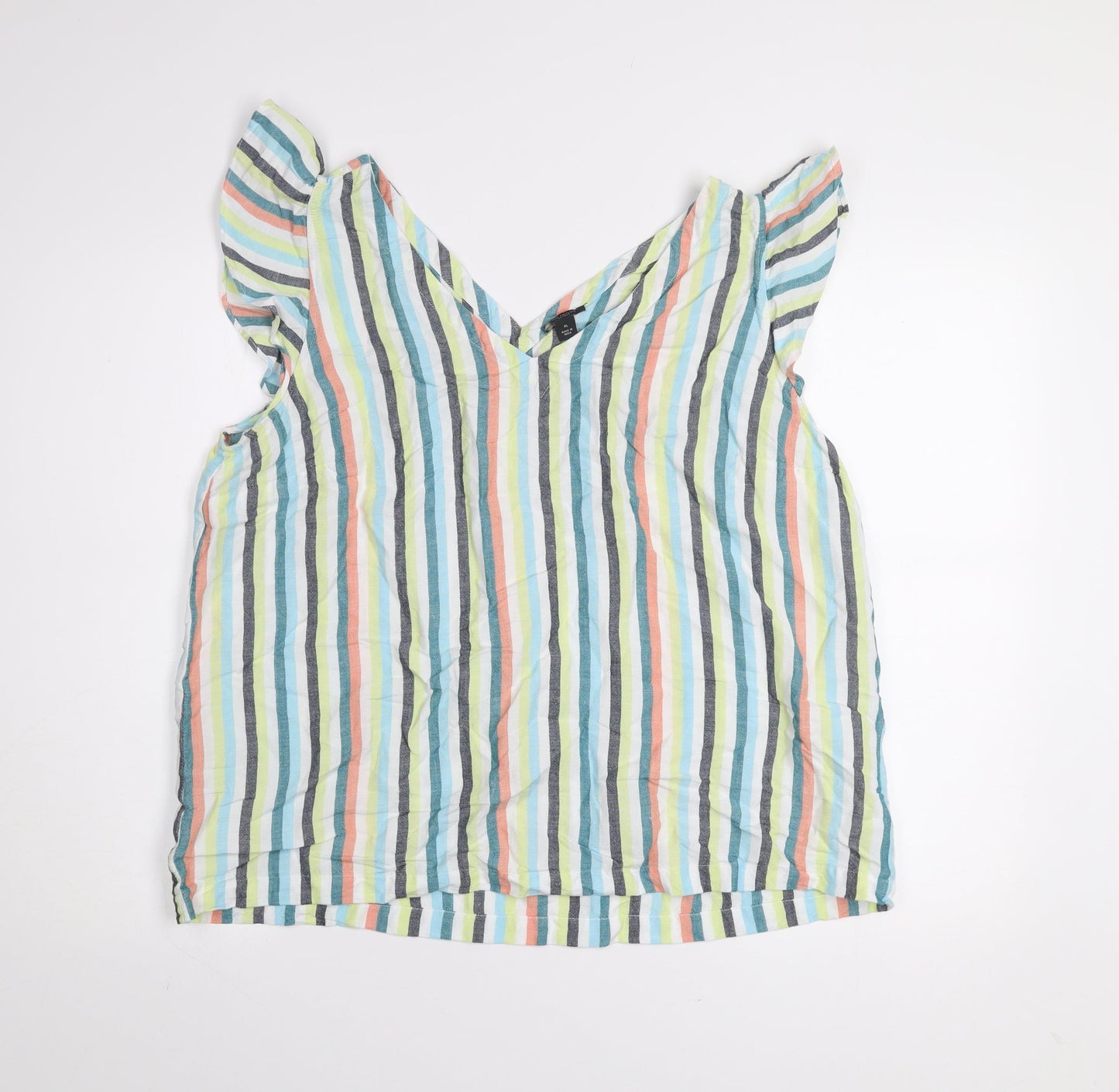 Ann Taylor Factory Women's Multicoloured Striped Linen Sleeveless Blouse XL