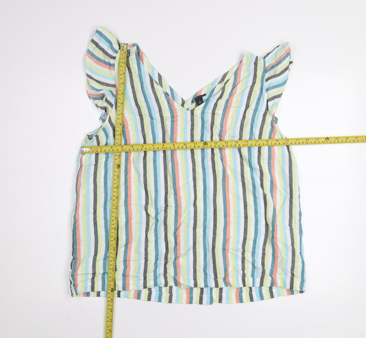 Ann Taylor Factory Women's Multicoloured Striped Linen Sleeveless Blouse XL