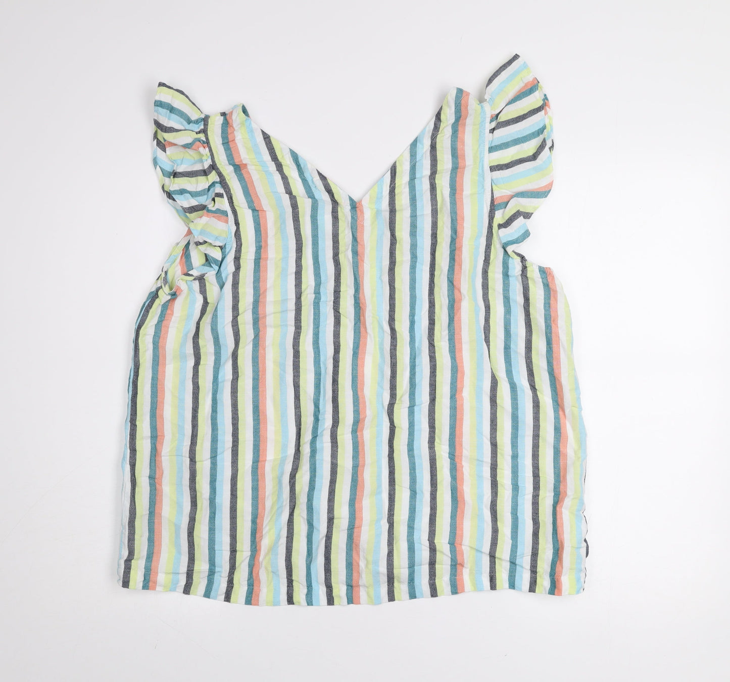 Ann Taylor Factory Women's Multicoloured Striped Linen Sleeveless Blouse XL
