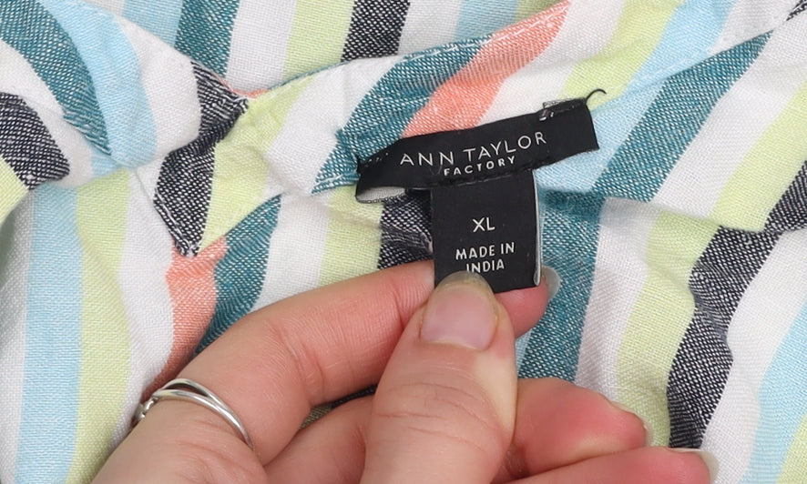 Ann Taylor Factory Women's Multicoloured Striped Linen Sleeveless Blouse XL