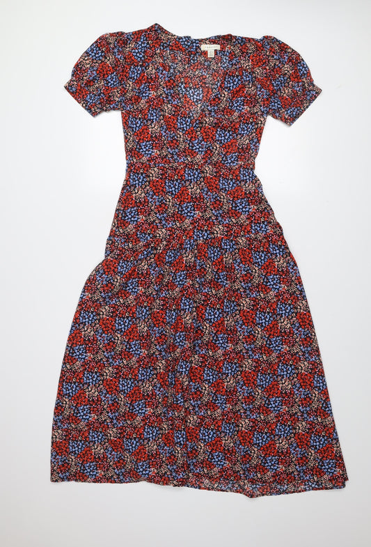 Topshop Women's Multicoloured Floral Midi Dress Size 6 Fit & Flare