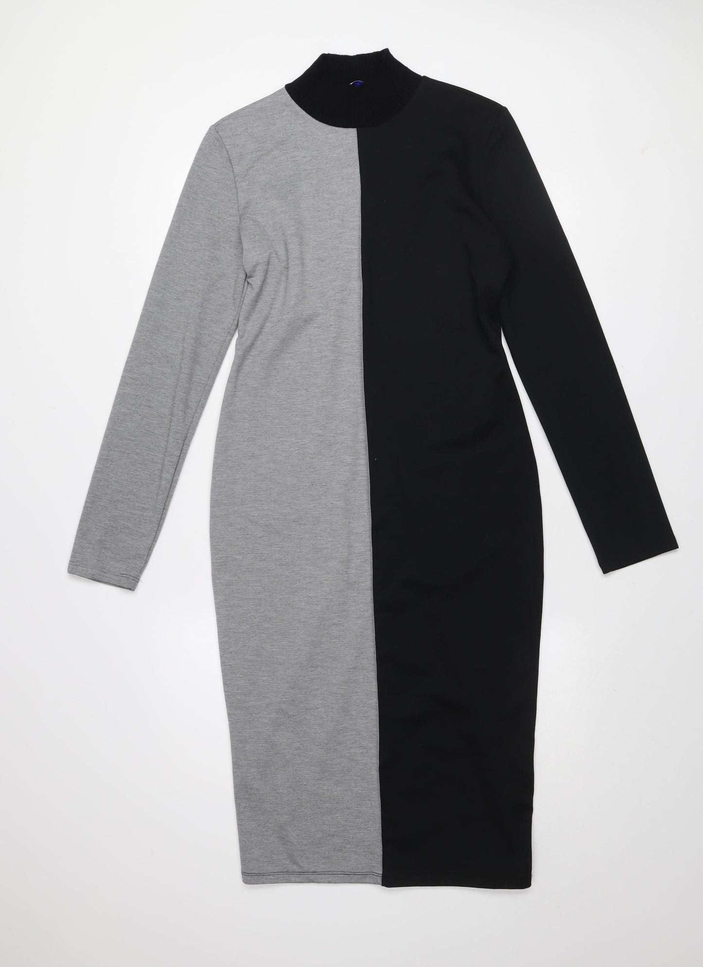 Zara Women Black Grey Colourblock Bodycon Midi Dress L