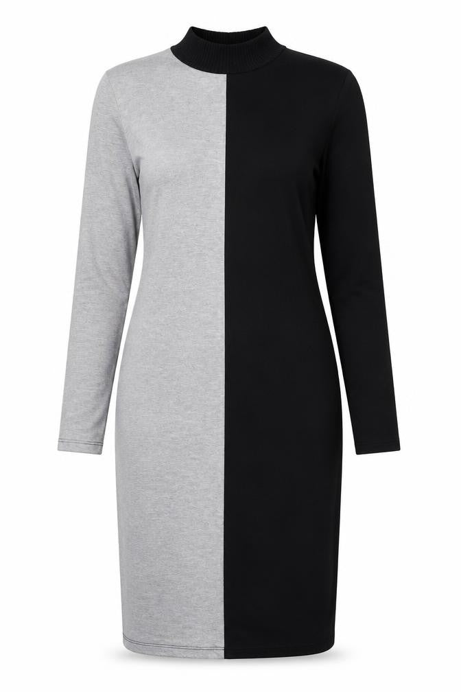 Zara Women Black Grey Colourblock Bodycon Midi Dress L