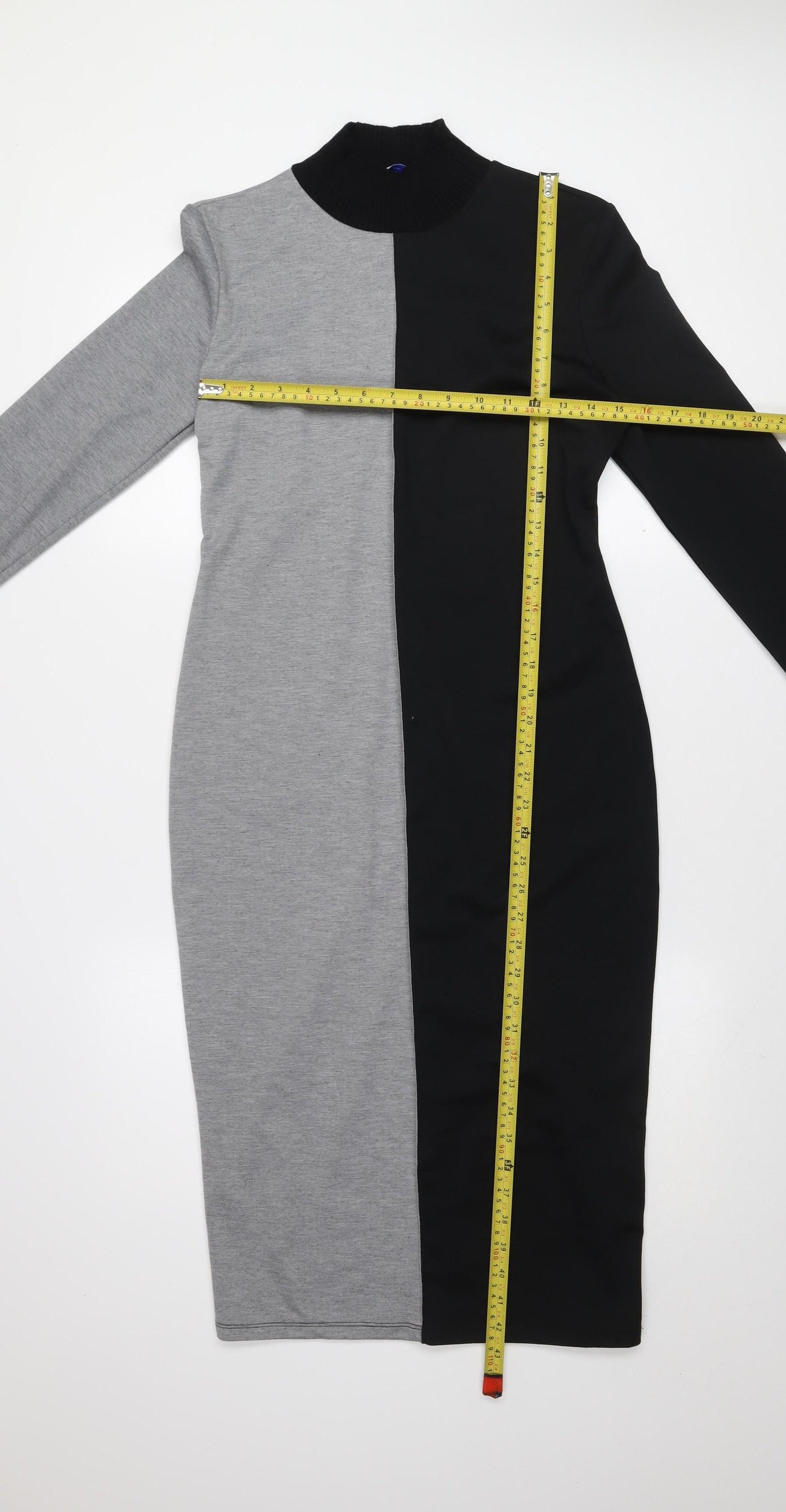 Zara Women Black Grey Colourblock Bodycon Midi Dress L