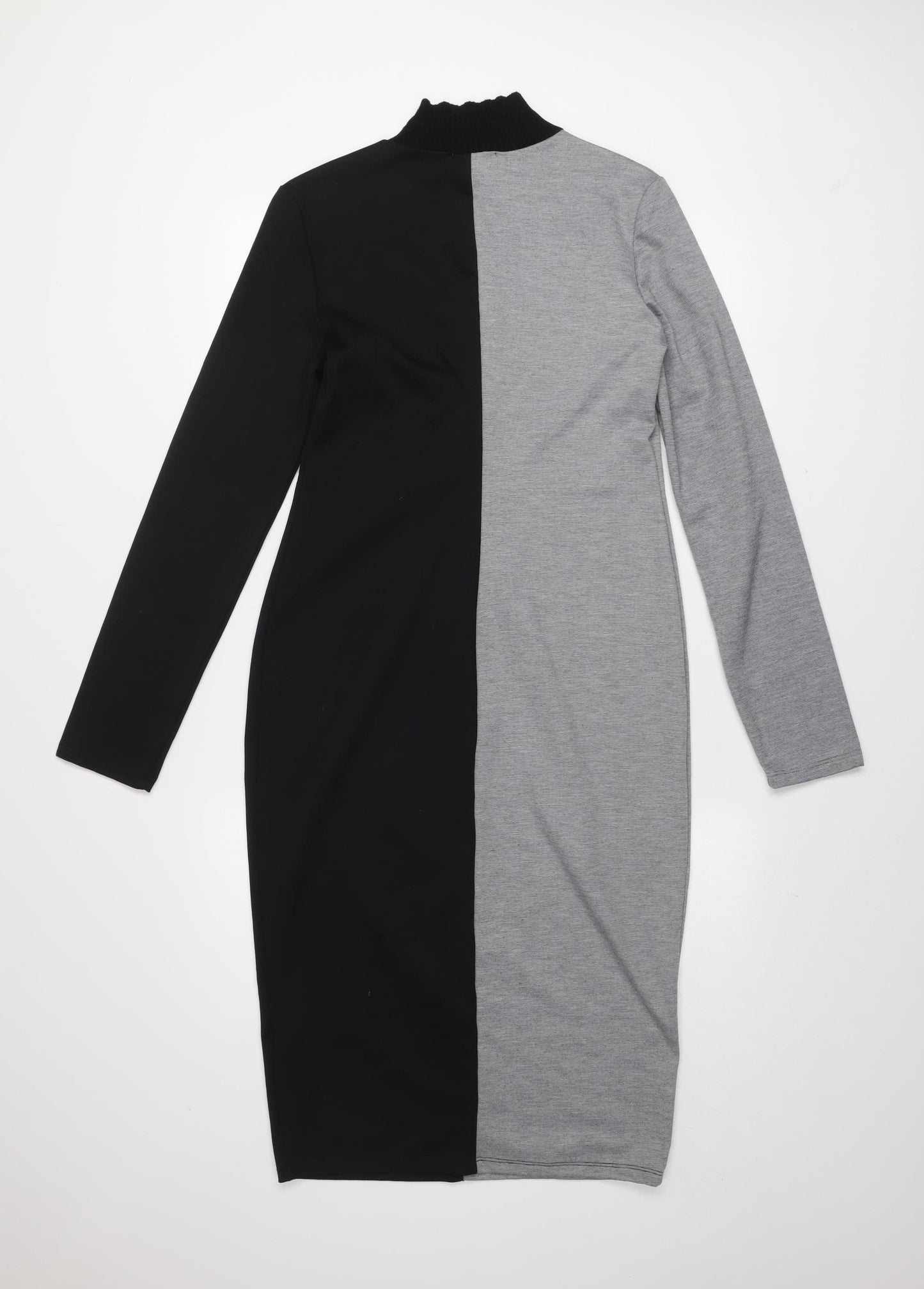 Zara Women Black Grey Colourblock Bodycon Midi Dress L