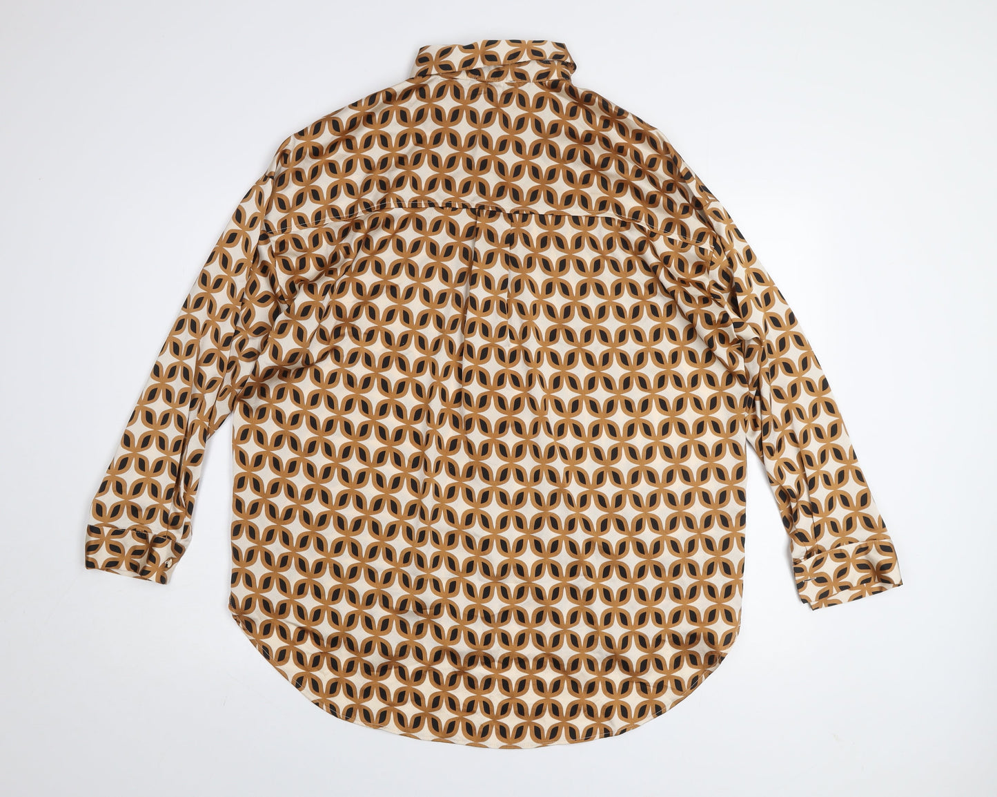 New Look Women's Beige Geometric Button-Up Blouse Size 12