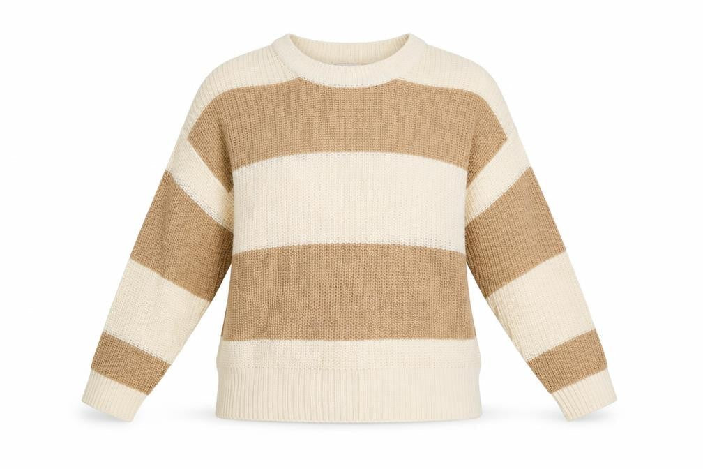 Stradivarius Women’s Beige Striped Chunky Knit Jumper XS