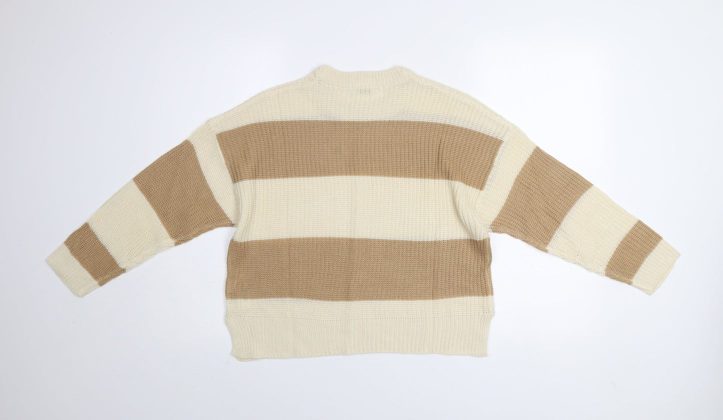 Stradivarius Women’s Beige Striped Chunky Knit Jumper XS