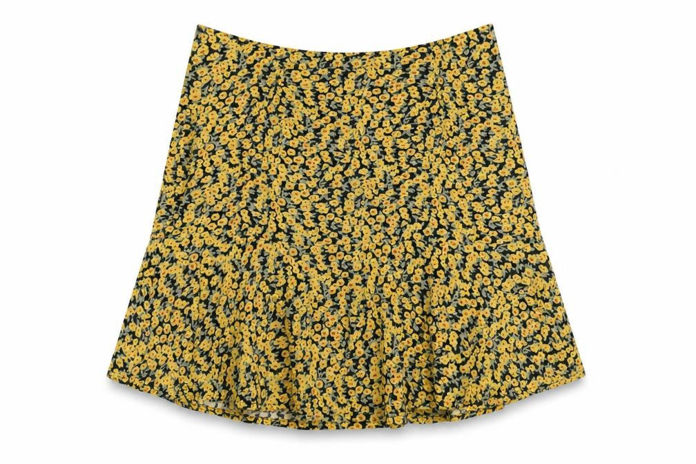 Motel Rocks Women Yellow Floral A-Line Short Viscose Skirt Size S