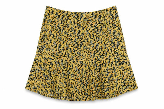 Motel Rocks Women Yellow Floral A-Line Short Viscose Skirt Size S