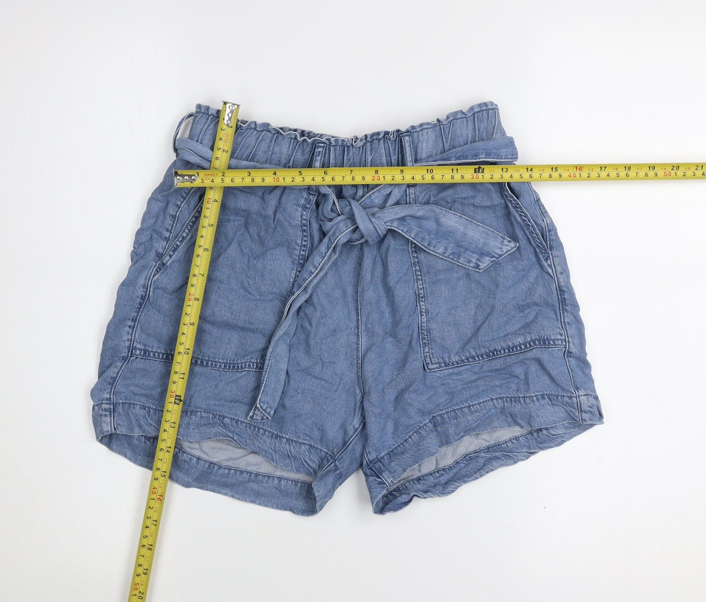 Dunnes Women Blue XS Paperbag Denim Shorts 100% Lyocell