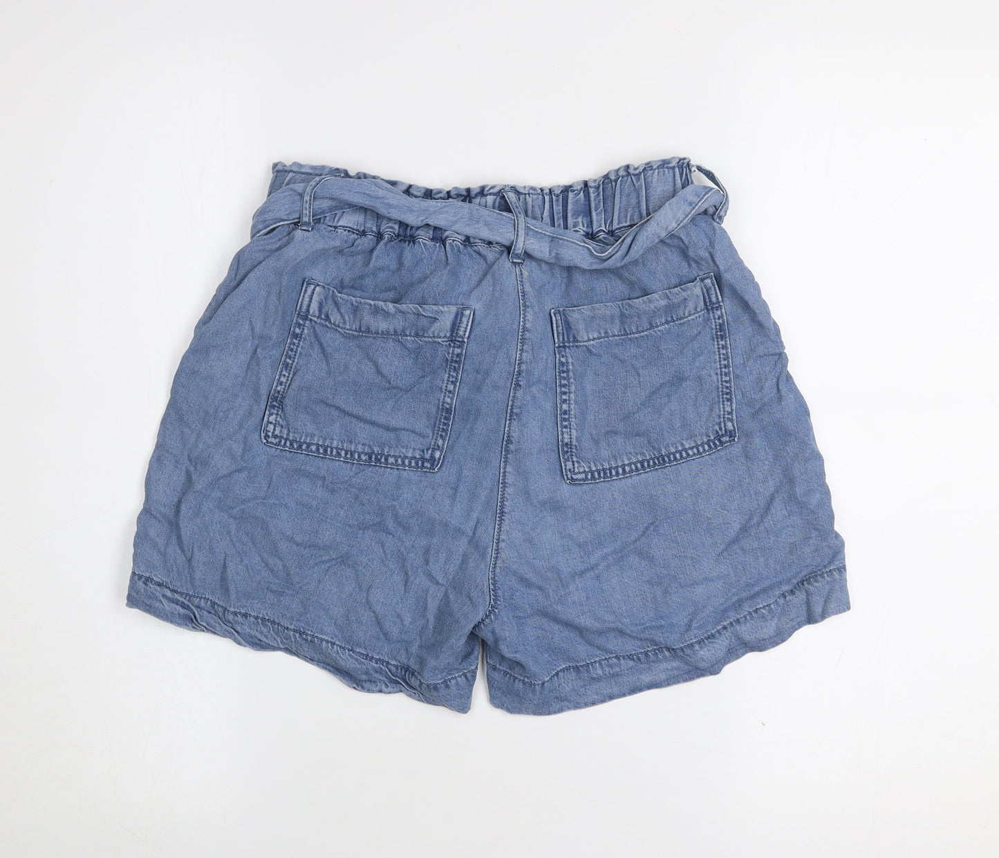 Dunnes Women Blue XS Paperbag Denim Shorts 100% Lyocell