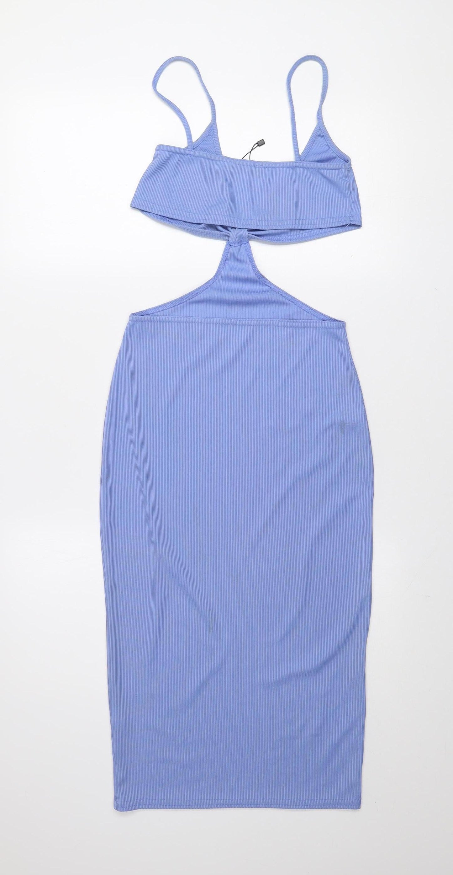 PrettyLittleThing Women's Blue Size 8 Halter Cut Out Bodycon Midi Dress