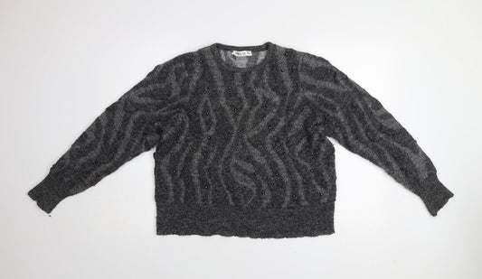 Gallery Women's Grey Beaded Animal Knit Jumper Size M