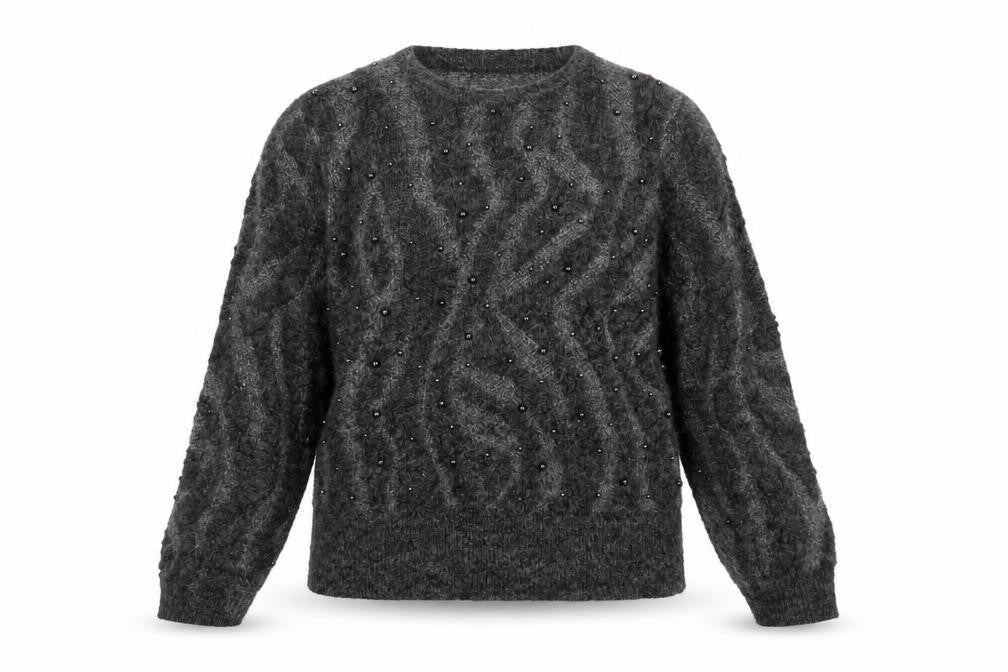 Gallery Women's Grey Beaded Animal Knit Jumper Size M