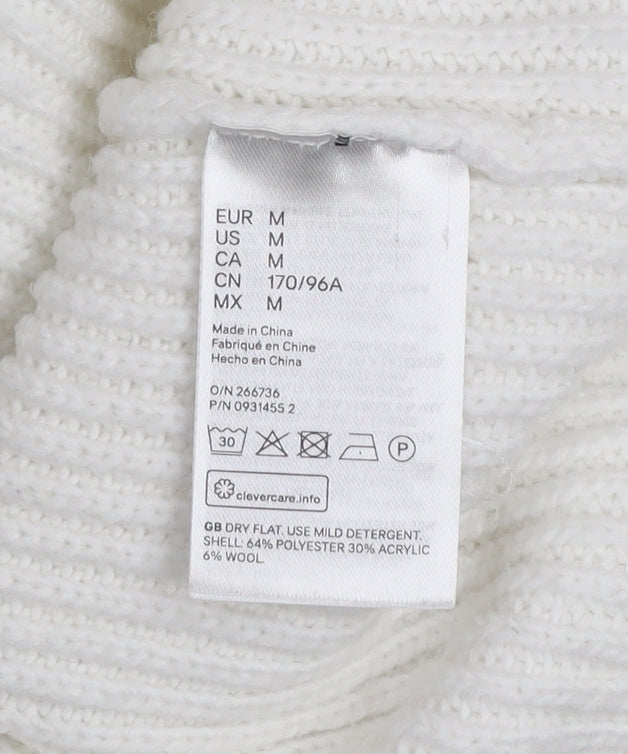 H&M Women’s White V-Neck Knit Pullover Jumper Size M