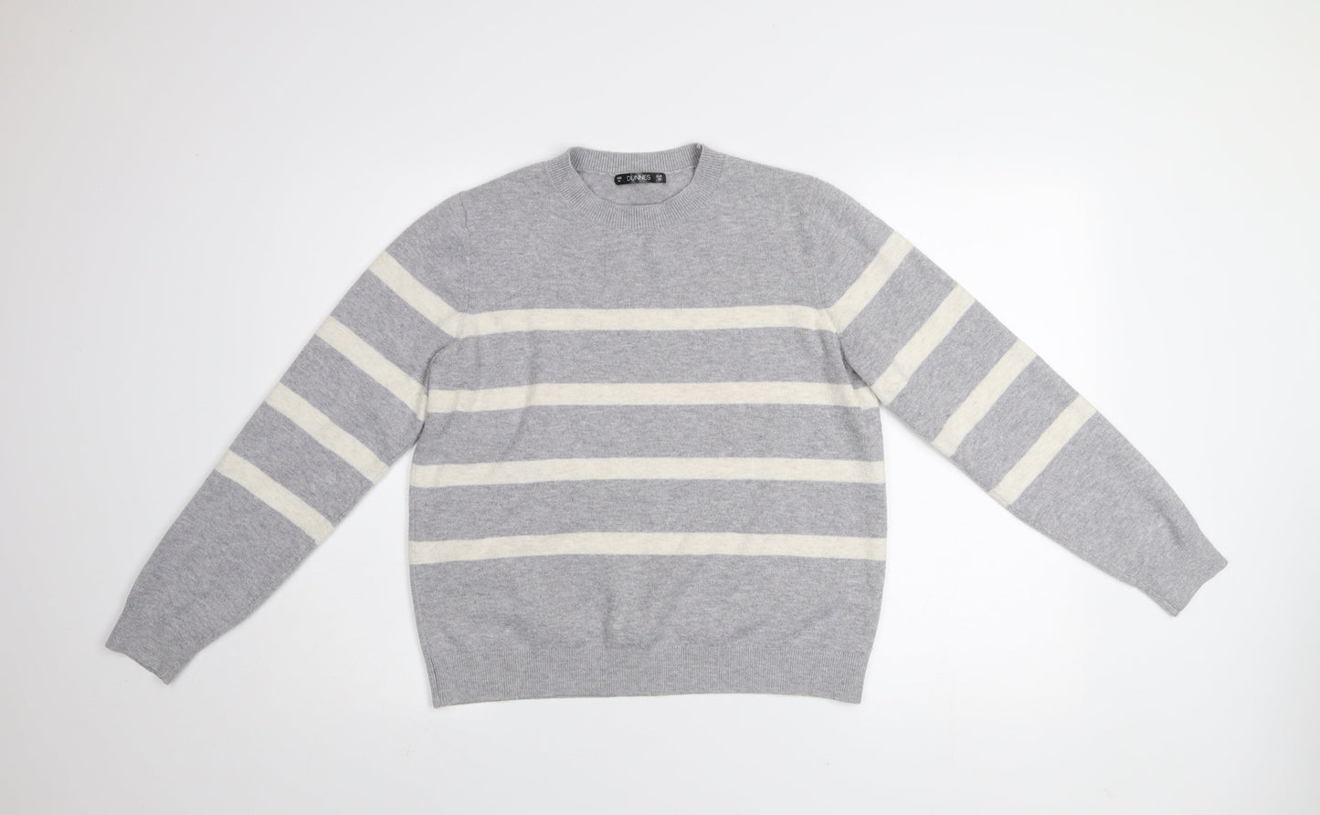 Dunnes Women Grey Striped Knit Crew Neck Pullover Jumper M