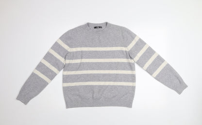Additional front view of Dunnes Women Grey Striped Knit Crew Neck jumper M