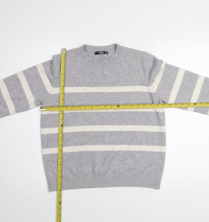 Back view of Dunnes Women Grey Striped Knit Crew Neck jumper M