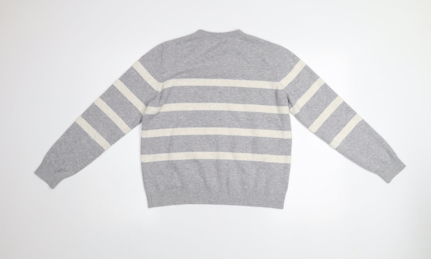 Dunnes Women Grey Striped Knit Crew Neck Pullover Jumper M