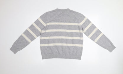 Close-up detail of Dunnes Women Grey Striped Knit Crew Neck jumper M