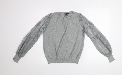 New Look Women Grey Lace Sleeve Pullover Jumper Size 12