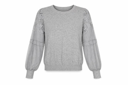 New Look Women Grey Lace Sleeve Pullover Jumper Size 12