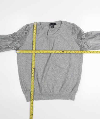 New Look Women Grey Lace Sleeve Pullover Jumper Size 12