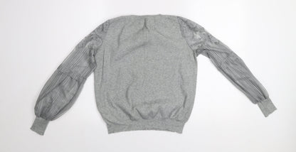 New Look Women Grey Lace Sleeve Pullover Jumper Size 12