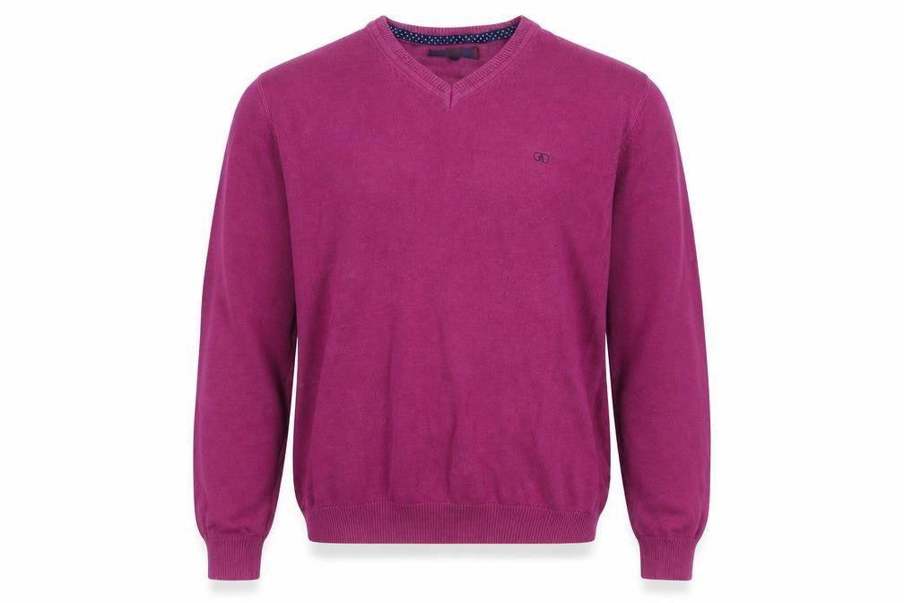André Men Purple V-Neck Knit Pullover Jumper Size L