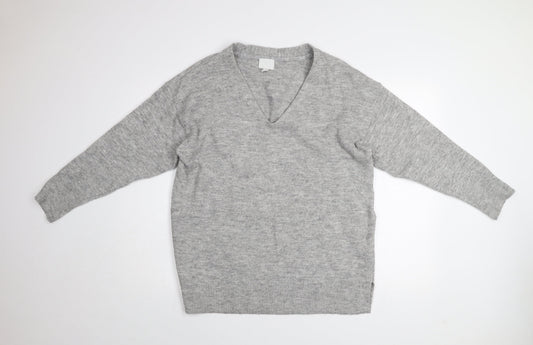 H&M Women's Grey Wool Blend V-Neck Jumper Size 12
