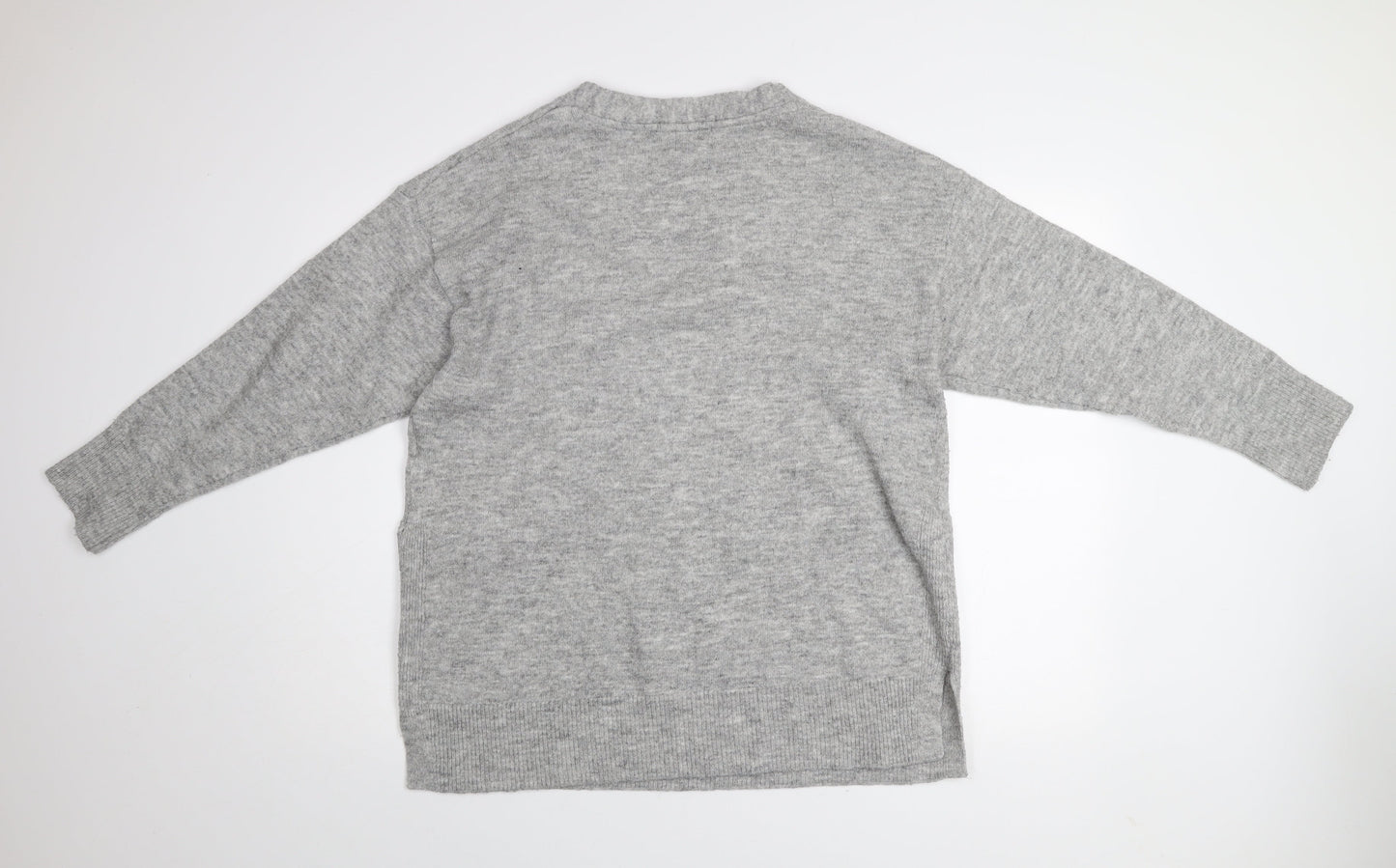 H&M Women's Grey Wool Blend V-Neck Jumper Size 12