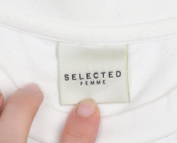 Selected Femme Women White Ruffle Pullover Sweatshirt Size S