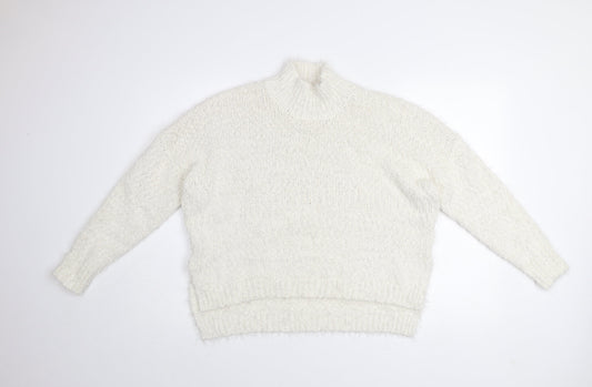 Gallery Women's White Mock Neck Chunky Knit Jumper Size M